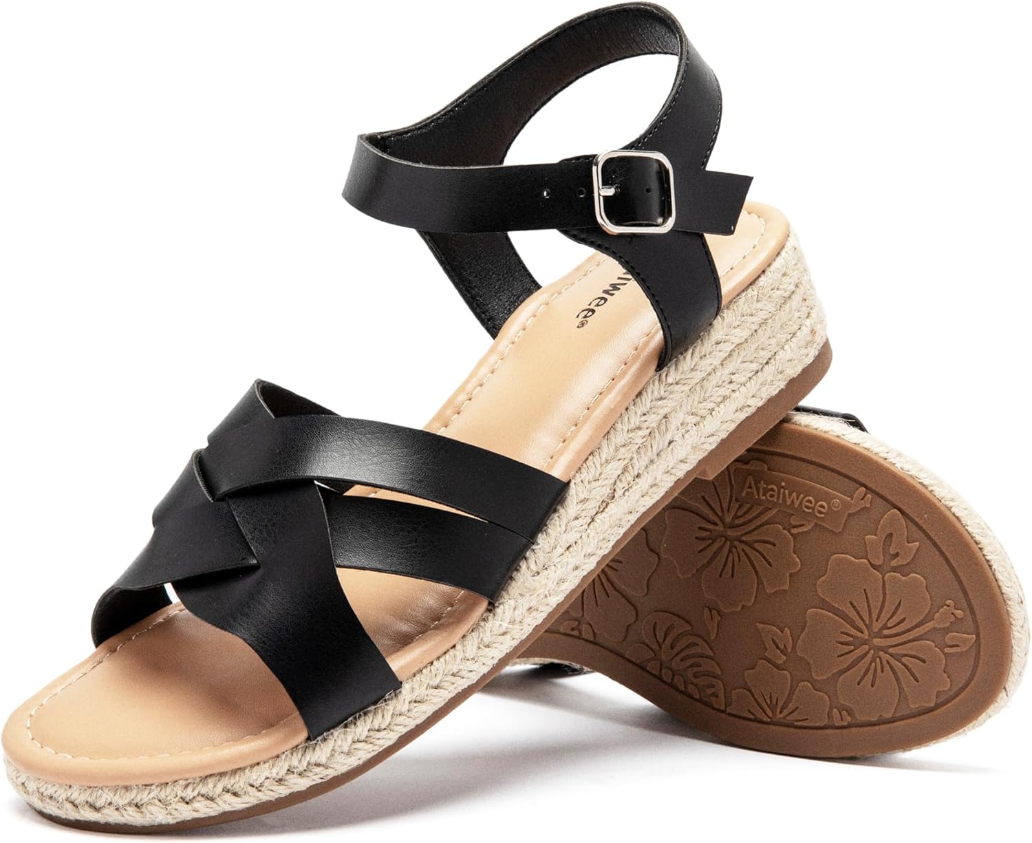 Ataiwee Women's Platform Wedge Heel Sandals - Open-Toe Ankle Strap with Adjustable Buckle Closure, Comfortable Insole, lightweight Rubber Sole, Casual Summer Strappy Sandals. - Image 3