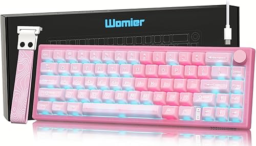 Miniatura 1 de Womier Teclado 60% QMKVIA, teclado mecánico para juegos rosa cremoso, montaje en junta intercambiable en caliente, tablero de teclas de jade con