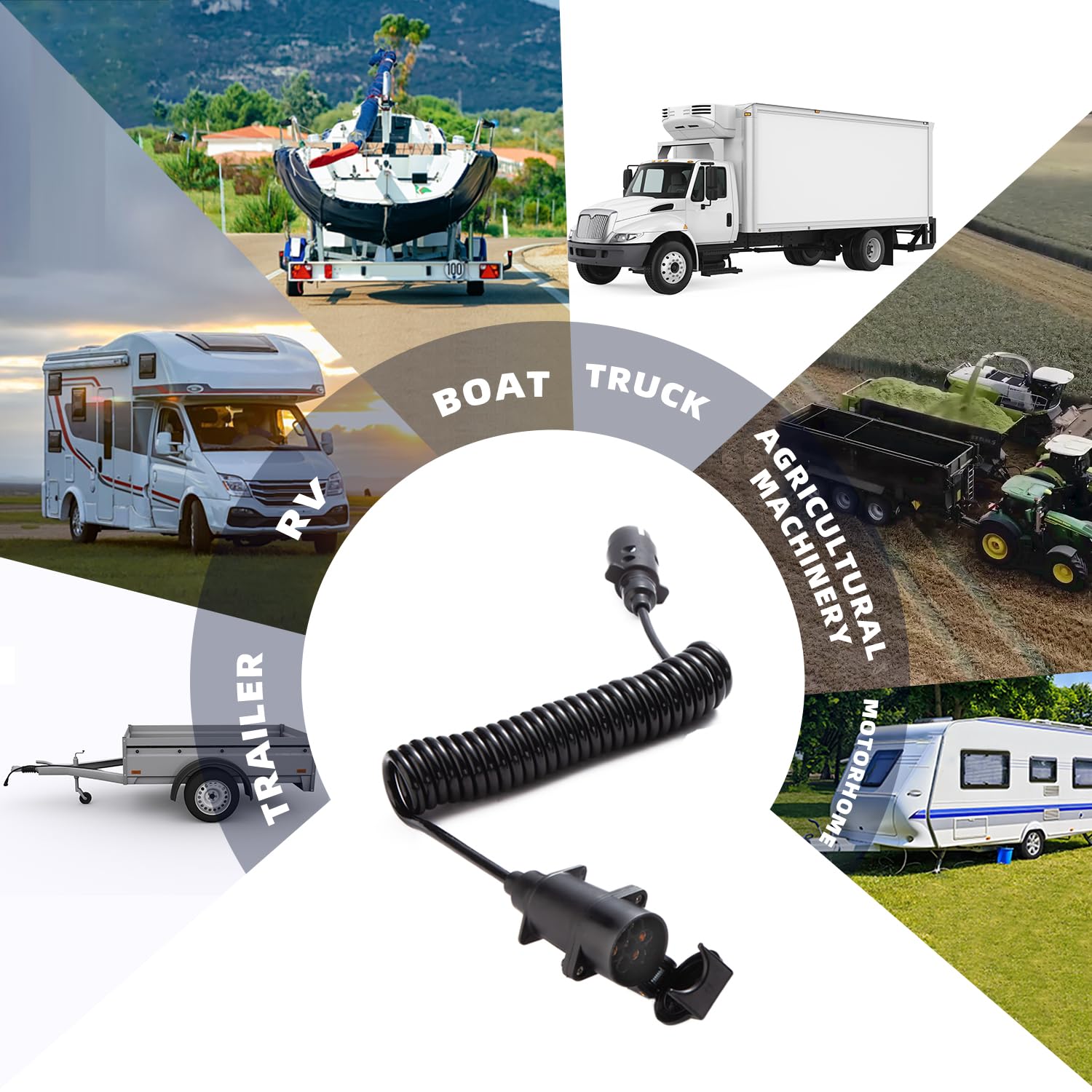 3,7 Mètres Rallonge Spirale Câble Remorque 7 Broches, Norme ISO 1724, Prise Remorque 7 Broches Male a Femelle, Câble Cuivre Pur, pour Véhicules Européens Remorque Yacht Porte-Vélos 12V/24V