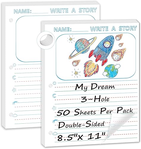 Miniatura 9 de 50 hojas de papel de escritura de historias de 8.5 x 11 pulgadas para niños, papel de dibujo y escritura de hojas sueltas de 3/4 pulgadas de regla