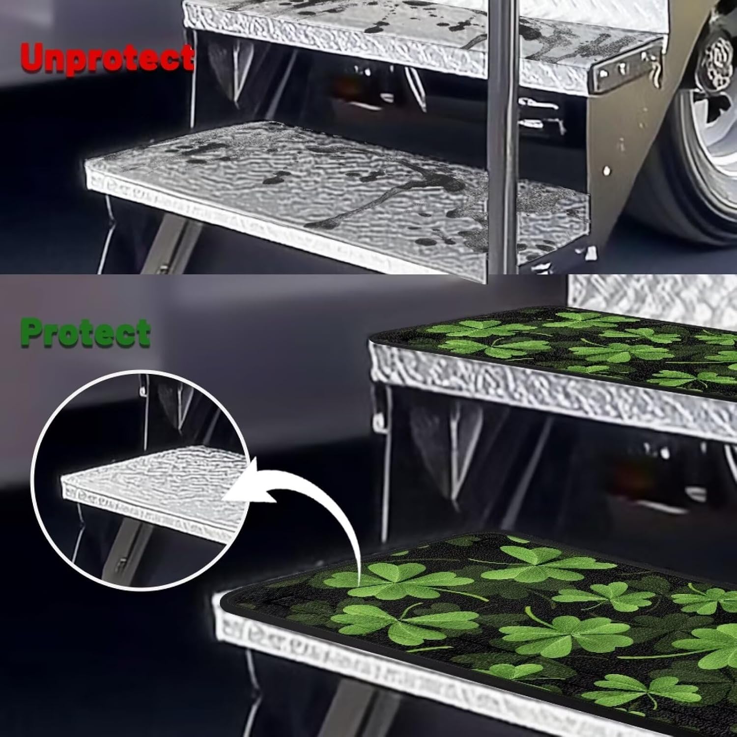 Renewold St. Patrick's Day 4pcs Set, RV Step Mats for Stairs, Mobile Home Camper Step Covers for Outdoor Entrance, Comfy Entry Rug, Carpet with Rubber Backing, for Women Men Decor for Festival Party