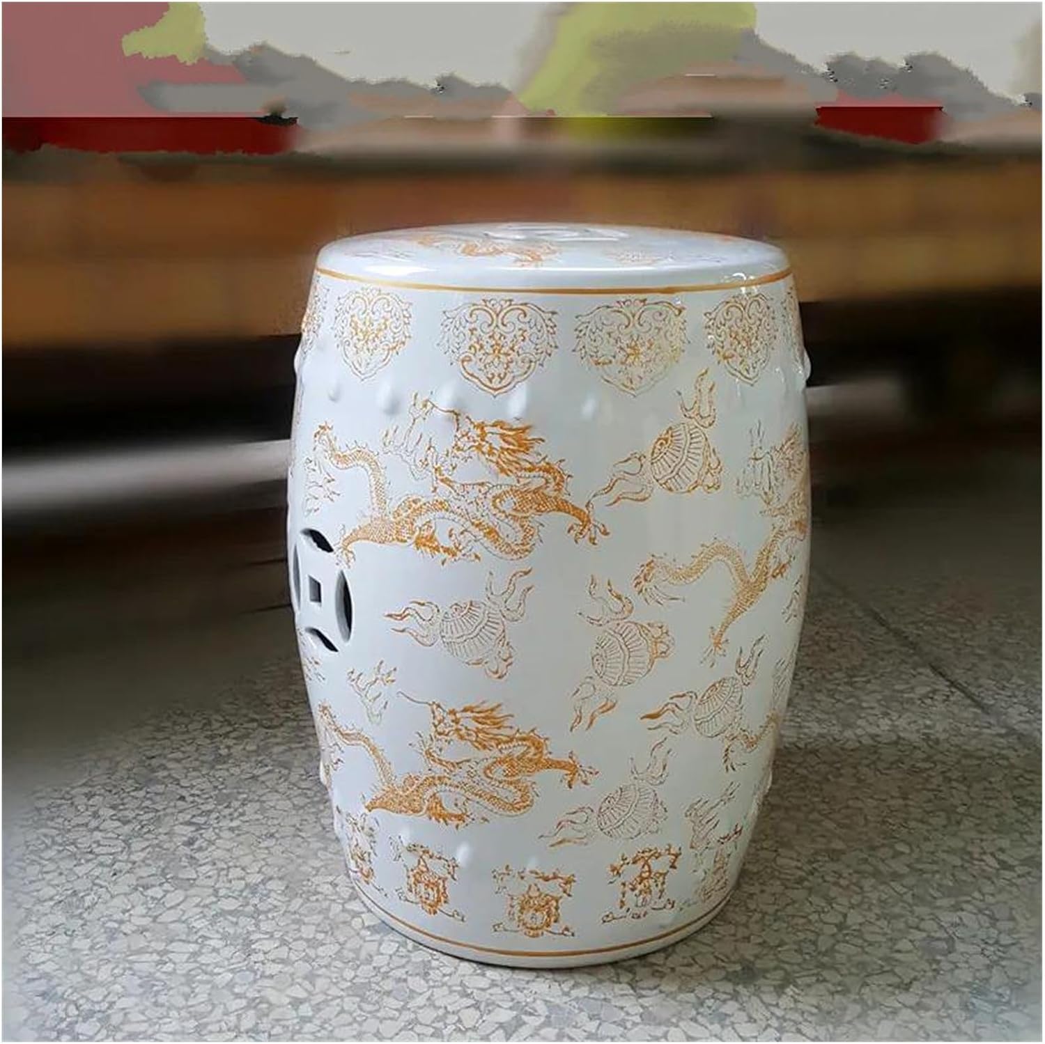 Decorative Garden Stools, Chinese Green Color Ceramic Porcelain Garden Stool Drum Garden Seat(C)