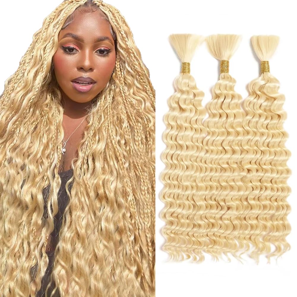 Freiuoke Blonde Braiding Hair 150g 26 26 26 Inch 613 Deep Curly Wave 3 Bundles Bulk Human Hair for Braiding Color 613 Blonde Braiding Hair