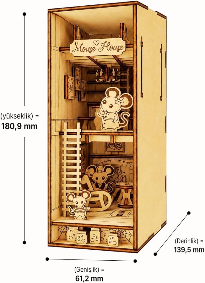 AlgWoodDesign Mouse House Book Nook Ahşap Maket - Görsel 2