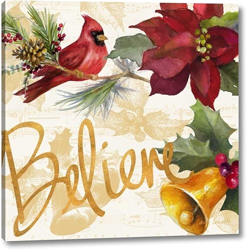 Lienzo decorativo para pared, diseño de Poinsettia IV de Navidad de Lanie Loreth, 16 x 16 pulgadas, listo para colgar