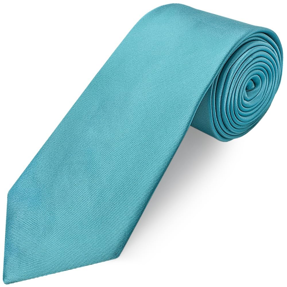 Ties R Us Men's Turquoise Plain Satin Classic Tie