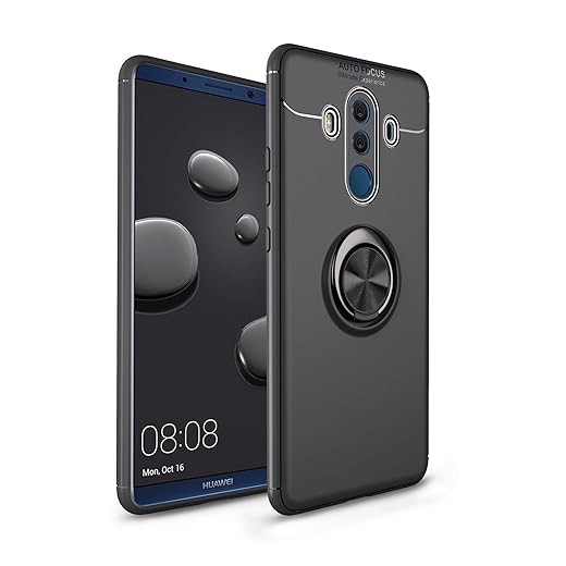 iCoverCase Compatible with Huawei Mate 10 Pro Case with Ring Holder, Rotatable Matal Ring Kickstand [Work with Magnetic Car Mount] Shockproof Anti-Scratch Ultra-Slim Protective Case (All Black)