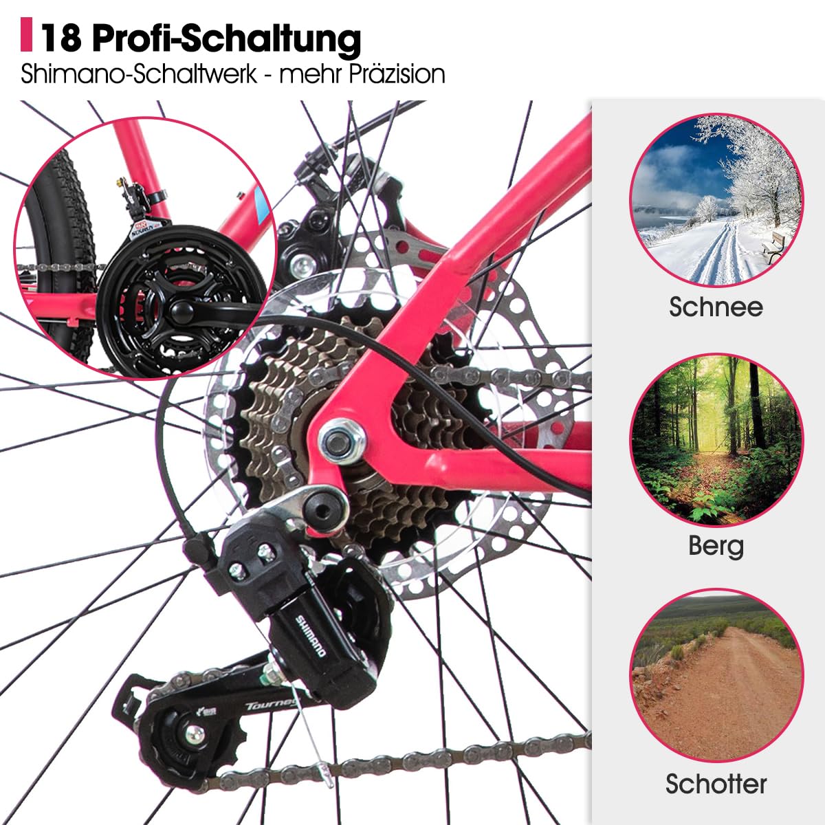 HILAND Mountain Bike Donna 26”, 18 Velocità, MTB con Telaio Step-Through e Forcella Ammortizzata, Bicicletta per Donna e Uomo Adulti, Verde/Rosa