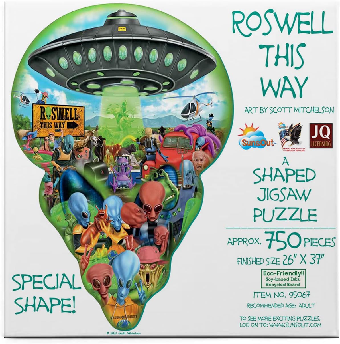 SUNSOUT INC - Roswell This Way - 750 pc Special Shape Jigsaw Puzzle by Artist: Scott Mitchelson - Finished Size 26" x 37" - MPN# 95067