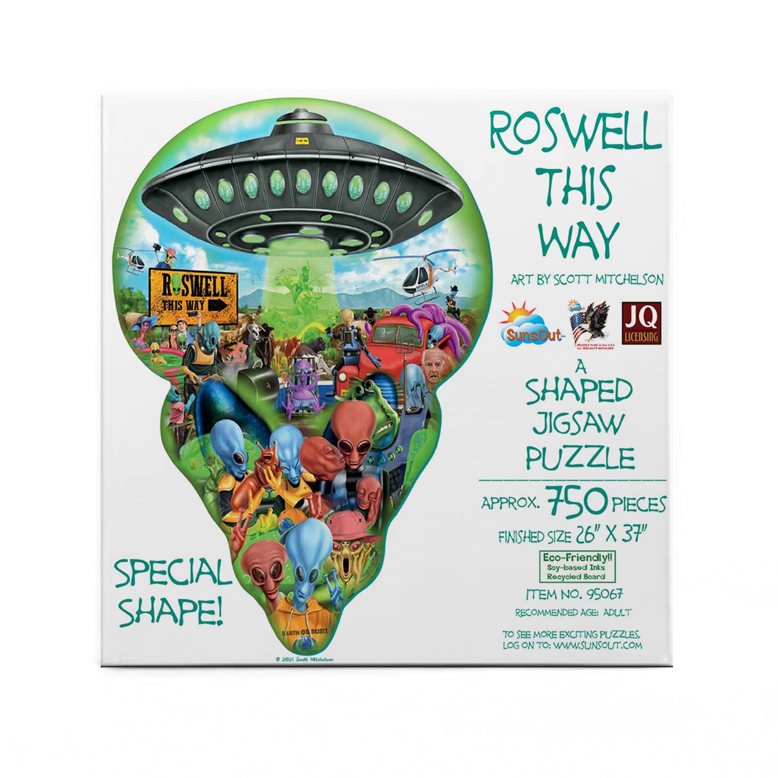 SUNSOUT INC - Roswell This Way - 750 pc Special Shape Jigsaw Puzzle by Artist: Scott Mitchelson - Finished Size 26" x 37" - MPN# 95067