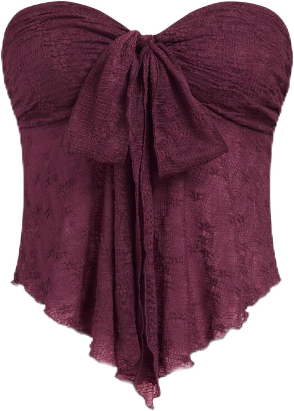 CIDER Summer Tube Tops for Women Floral Mesh Sheer Going Out Tops Cute Tie Front Strapless Flowy Top Trendy Y2K Outfits