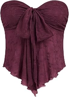 CIDER Summer Tube Tops for Women Floral Lace Up Front Cute Tops Sexy Going Out Trendy Strapless Mesh Top Casual Tops Price In India