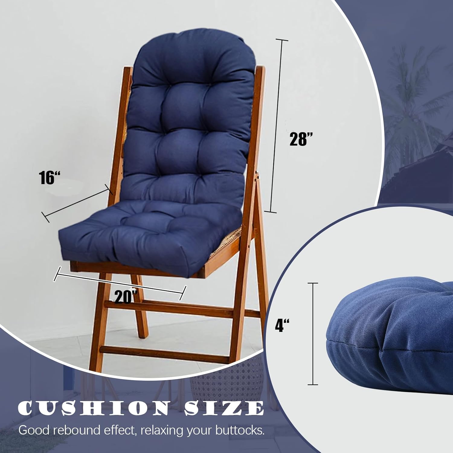 Outdoor Adirondack Chair Cushions Waterproof Floral Rocking Chair Cushion High Back Thick Patio Seat Replacement Pads for Indoor and Outdoor 44"*20"*4",Hawaii