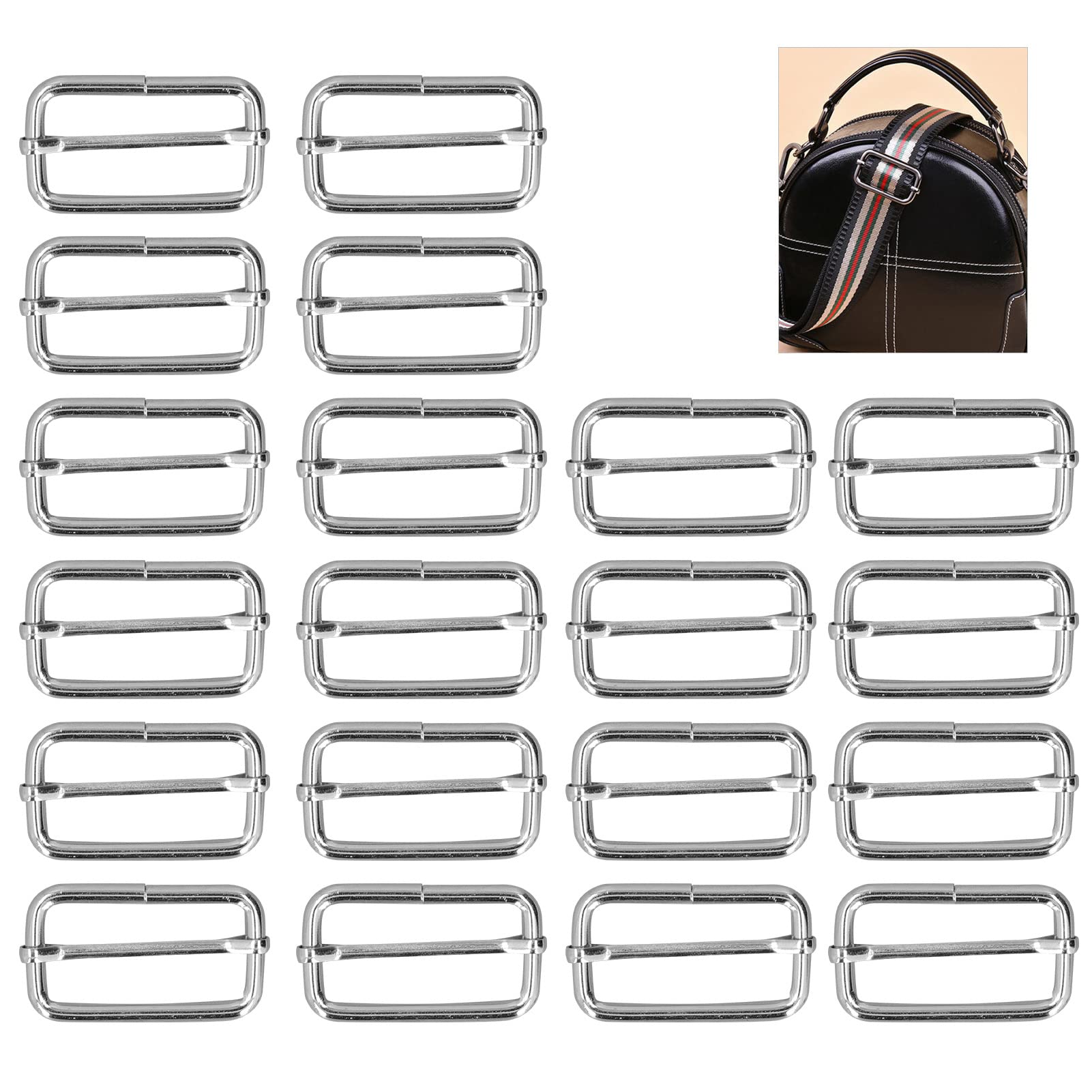 20Pcs 38mm/1.5Inch Metal Rectangle Adjuster Triglides Slides Buckle - Image 4