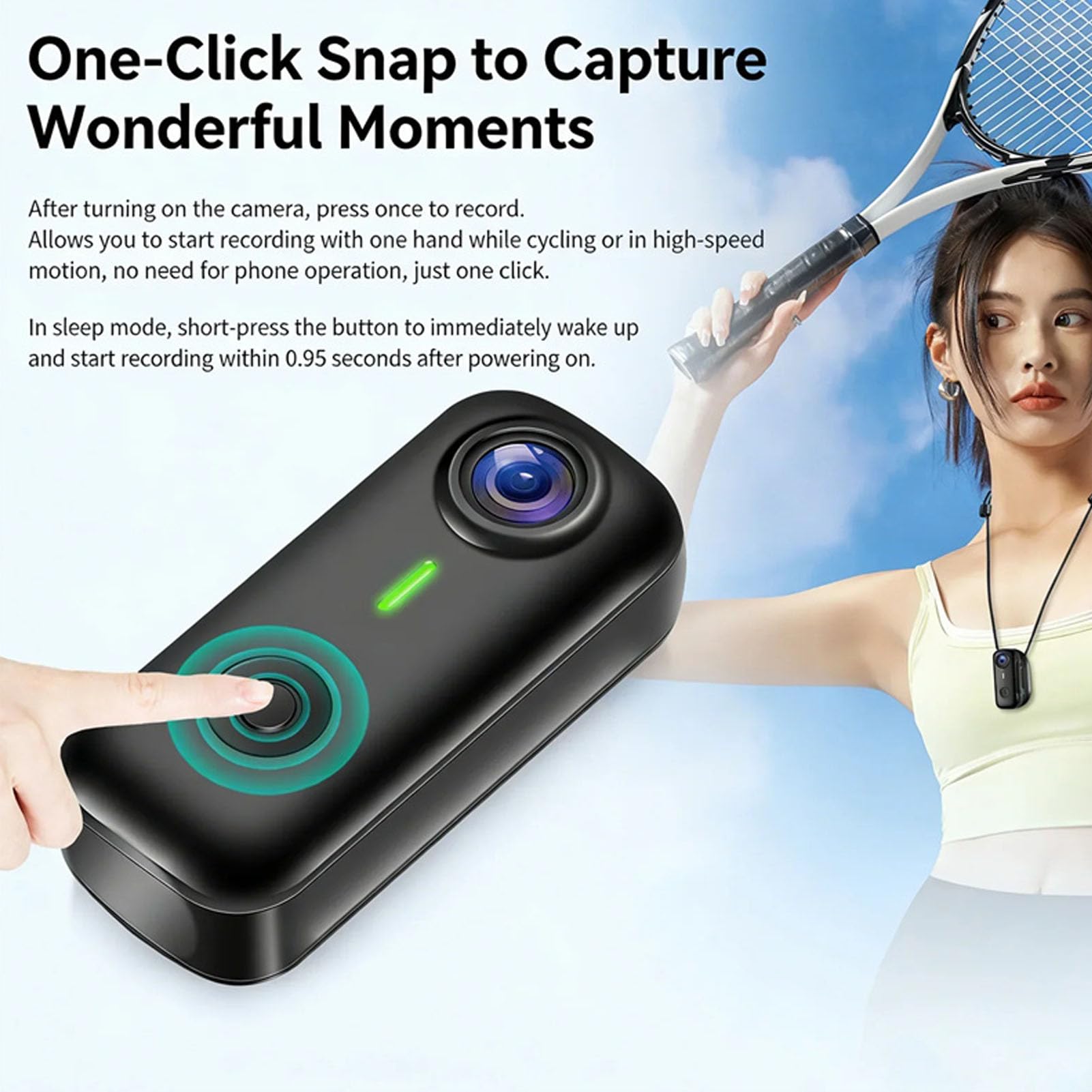 Action Camera Sospesa, Camma Indossabile per Torace e Corpo | Mini Action Camera WiFi 1080P, Adatta per Sicurezza, Lavoro, Sport All'aria Aperta, Viaggi e Altri Scenari, Cordino Magnetico