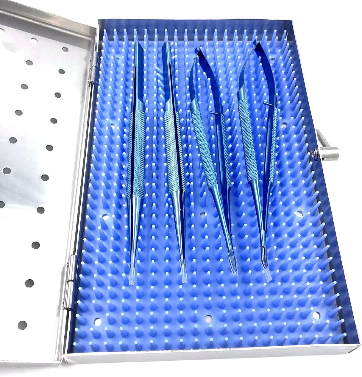 kit of 4 pcs 16cm Long Titanium Scissor Needle Holder forcep Micro Instruments Set Ophthalmic Instrument with 22.5cm Tray