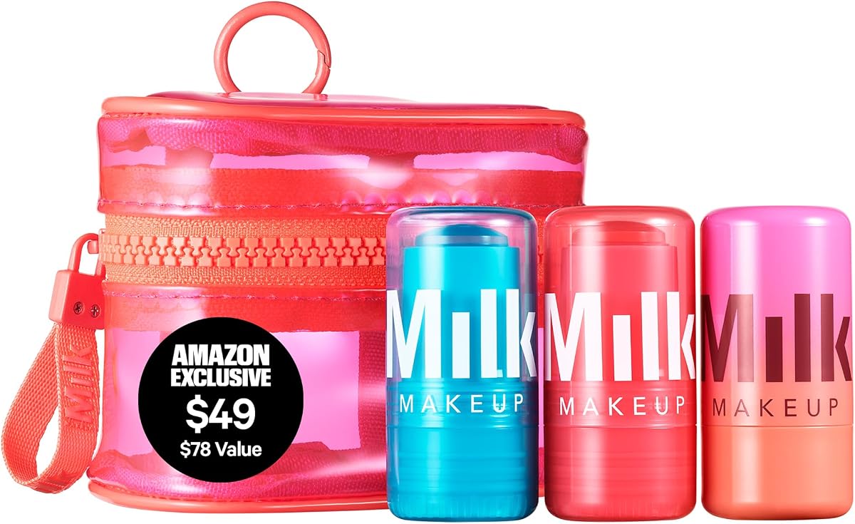 Milk Makeup Skincare Jelly Gift Set – Hydrating + Brightening Face Serums and Blush + Lip Stain in pH-Adaptive Pink – Two Full Size Serum Sticks .21oz + Travel-Friendly Jelly Tint (pHreeze) .17oz
