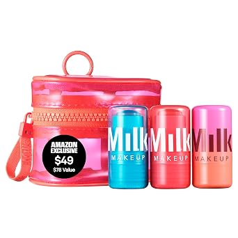 Milk Makeup Skincare Jelly Gift Set Hydrating + Brightening Face Serums and Blush + Lip Stain in pH-Adaptive Pink Two Full Size Serum Sticks .21oz + Travel-Friendly Jelly Tint pHreeze .17oz