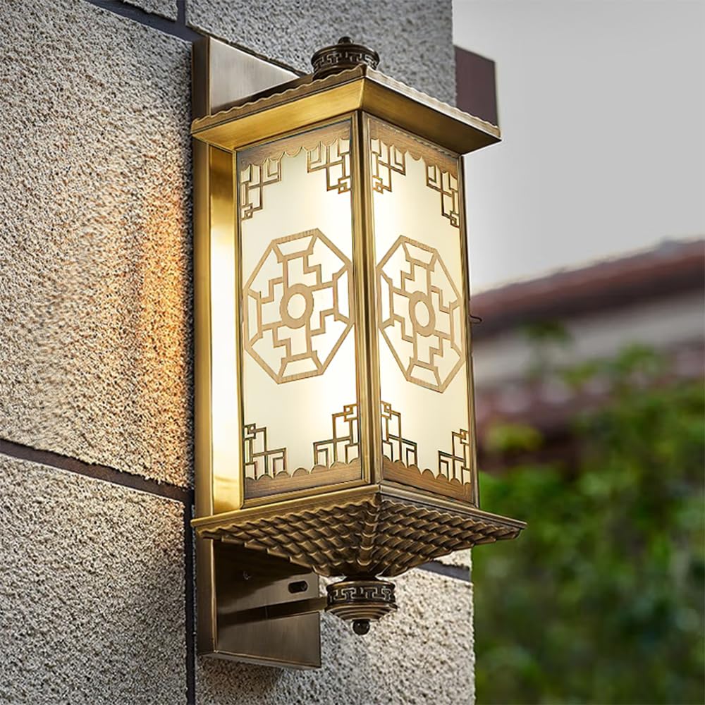 KXEcoLife Contemporary Outdoor Copper Wall Lamp Solar Simplicity Waterproof Balcony Hallway Courtyard Villa Gate Hotel Corridor Lights (D H80CM Solar)