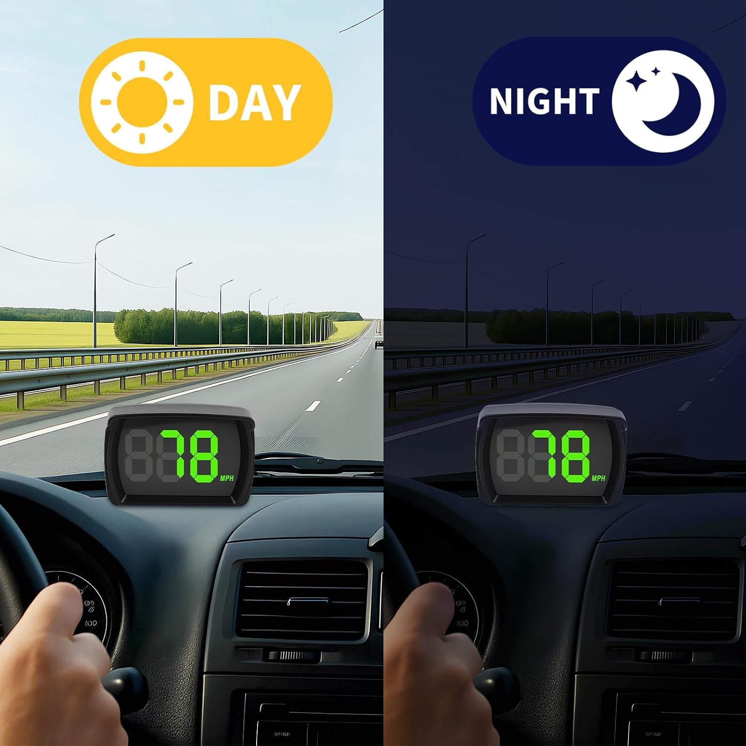 GPS Digital Speedometer for Car MPH, Universal HUD Speed Meter with LED Large Font, Head Up Display for Golf Cart Truck Motor SUV All Vehicles, Plug and Play with USB Cable and Car Charger Adapter
