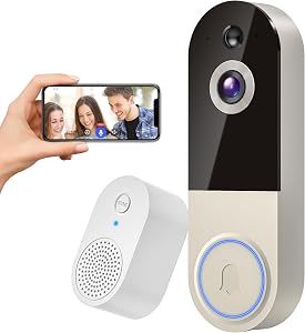 1080p Wireless Doorbell Camera, AI Human Detection, Pet Camera, 2-Way Audio, Night Vision, Cloud Storage (Sold Separately), Real-Time Alerts, Rechargeable Battery-Powered, 2.4Ghz Wi-Fi (with Receiver)