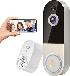 1080p Wireless Doorbell Camera, AI Human Detection, 2-Way Audio, Night Vision, Cloud Storage (Sold Separately), Real-Time Alerts, Rechargeable Battery-Powered, 2.4Ghz Wi-Fi (with Receiver)