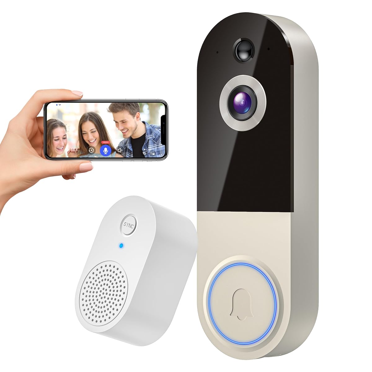 NexoSora 1080p Wireless Doorbell Camera with Receiver, AI Human Detection,