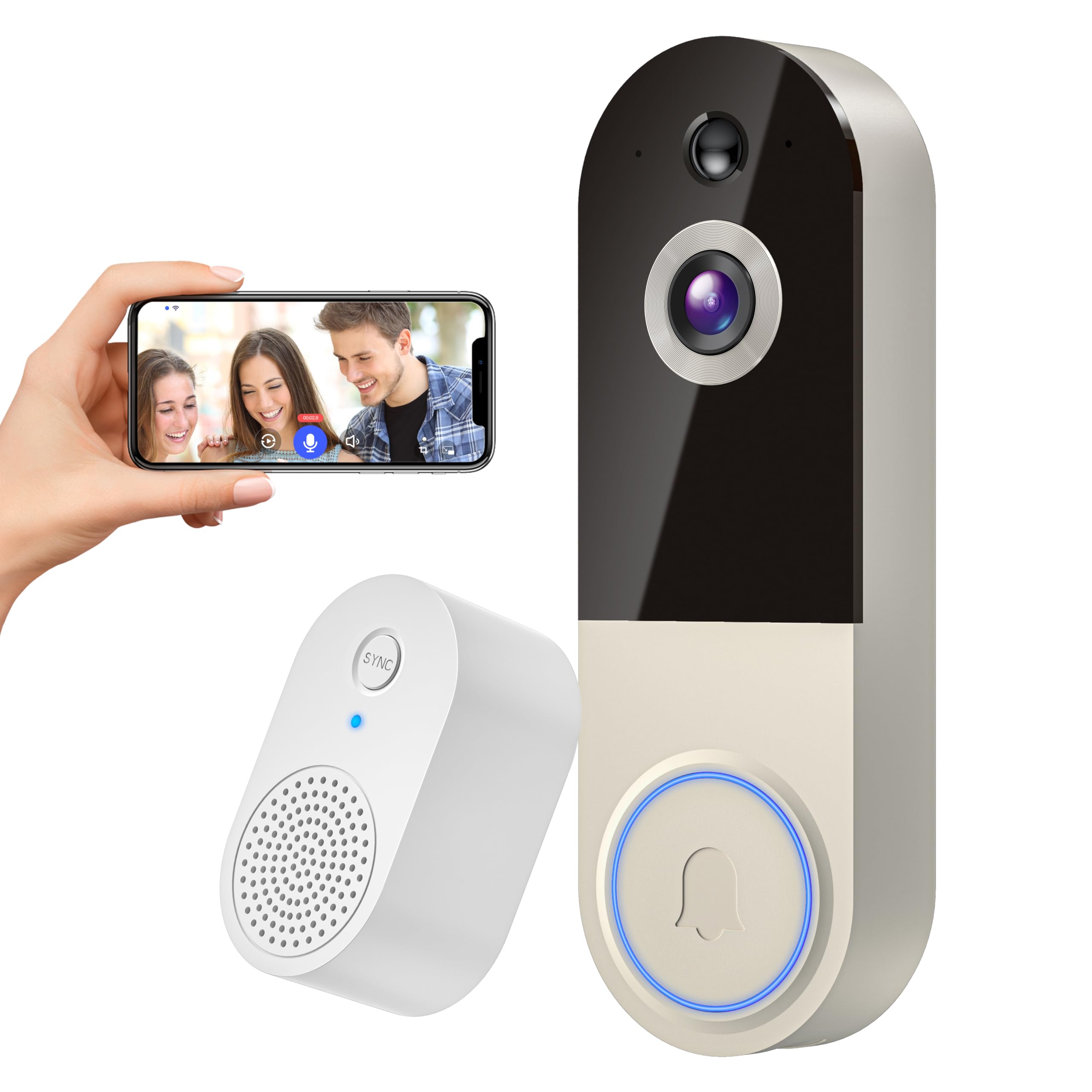 1080p Wireless Doorbell Camera with Receiver, AI Human Detection, 2-Way Audio, Night Vision, Cloud Storage (Sold Separately), Real-Time Alerts, Rechargeable Battery-Powered, 2.4Ghz Wi-Fi-image-17