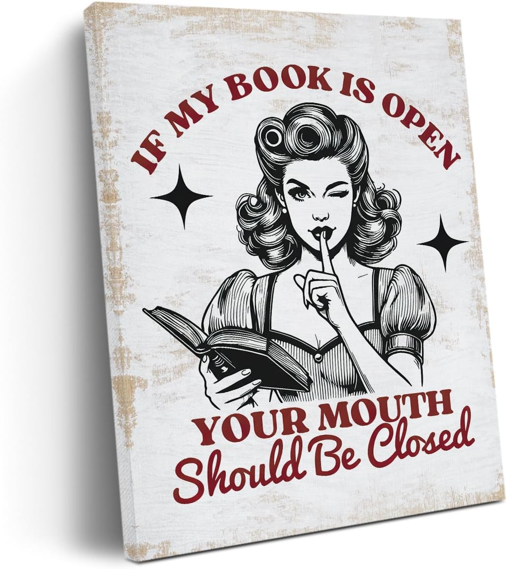 Retro Book Lovers Gifts Bookish Gifts for Women Reader Canvas Wall Art Wall Decor, Retro Aesthetic Reading Framed Prints Poster Artwork for Office Home Bedroom Farmhouse Living Room,11.4x15IN