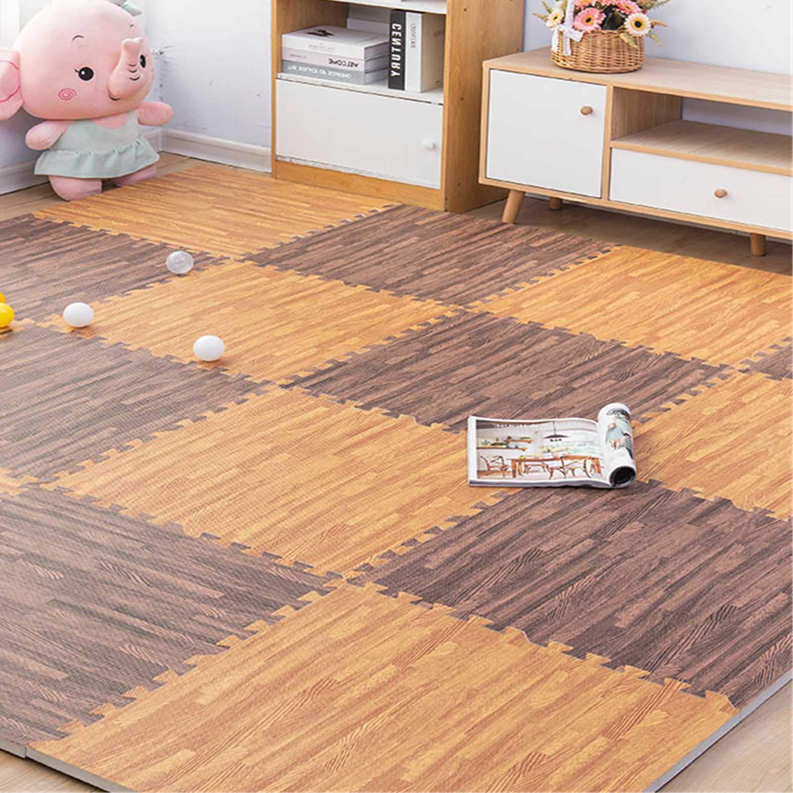 Tapis Jeu Doux pour Enfants, Tapis Puzzle en Mousse EVA Adaptés À L'aire Jeux pour Enfants Chambre À Coucher Salon Gym - Magnifique Décor À La Maison (23"X 23"),Light Brown+Dark Brown,9