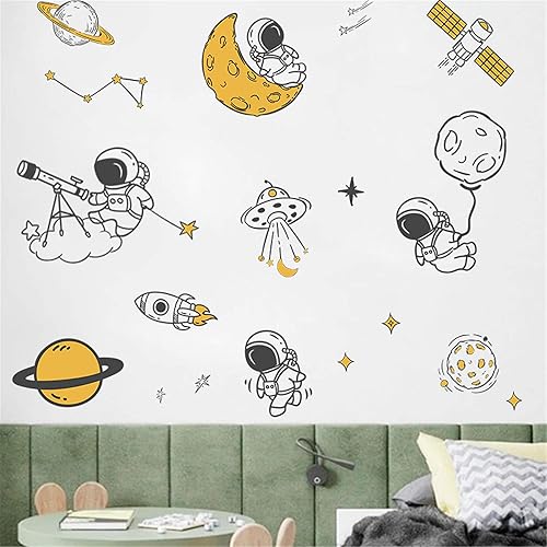 Miniatura 3 de ROFARSO Calcomanías de pared de planeta astronauta estrellas del espacio exterior vinilo extraíble de gran tamaño decoración artística para niños