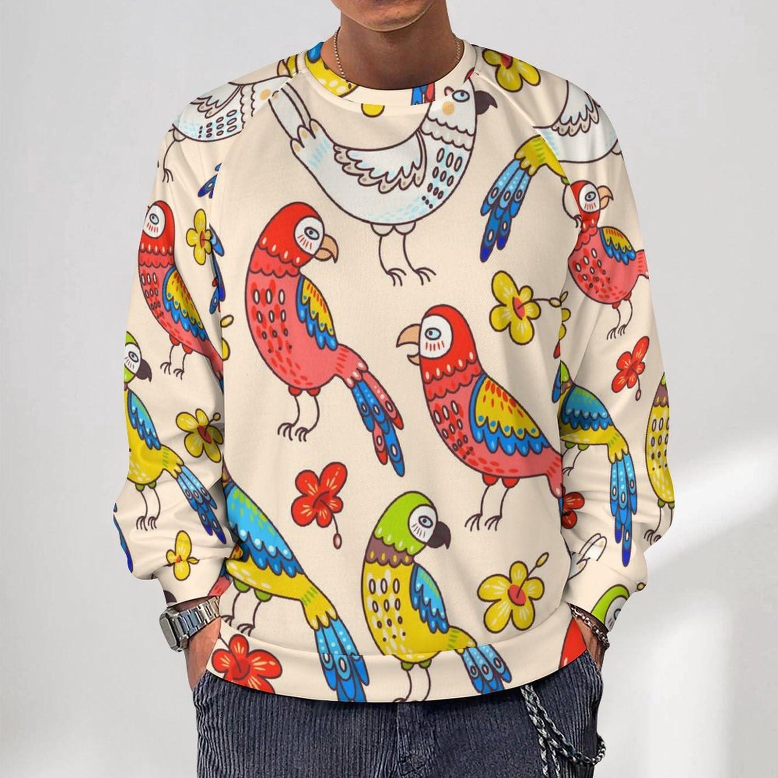 Amazon.co.jp: プルオーバー メンズ 長袖 カラフル オウム柄