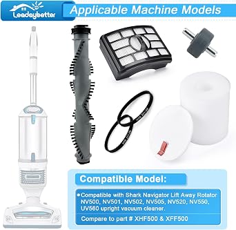 Leadaybetter NV501 Replacement Parts for Shark Rotator Professional Vacuum | Brush Roll Belt Filters Kit for NV500 NV501C NV502 NV505 NV550 NV520 NV520Q UV560 NV341 Upright Vacuum, Parts XHF500 & XFF500