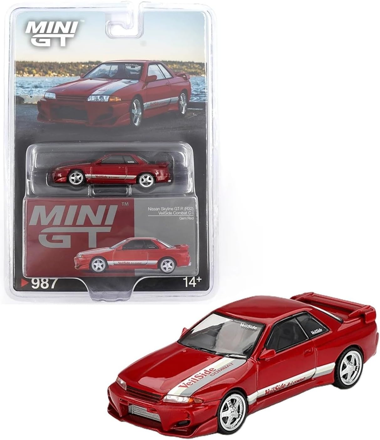 Diecast Model Car Compatible with Mini GT 1:64 Nissan Skyline GT-R (R32) VeilSide Combat C-I Gem Red Limited Edition MGT00987