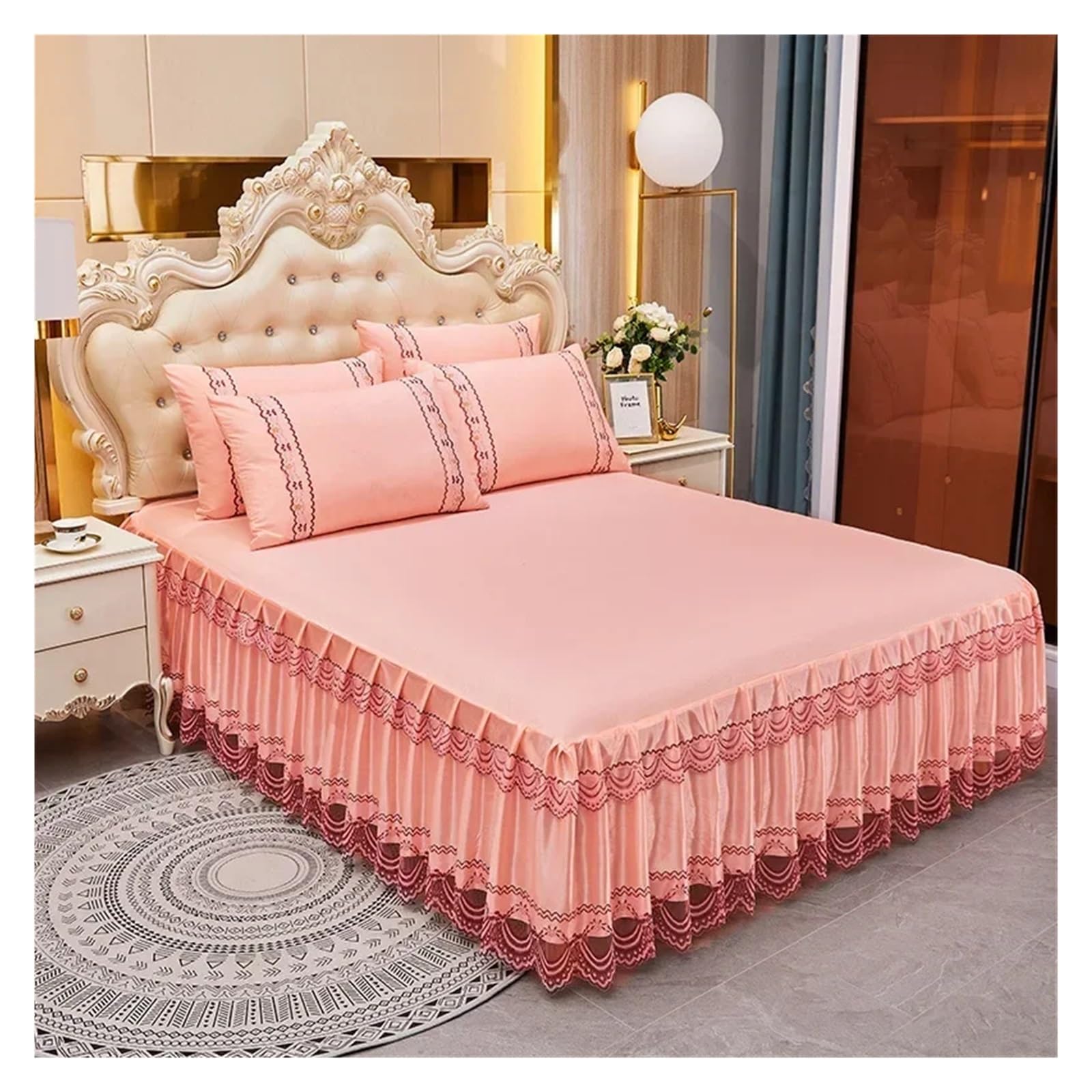 Lace Single Bed Skirt Protector Soft Bedspread Bed Cover Skirt Bedsheet Bedding Decor(Color 11,1PC 150x200cm)