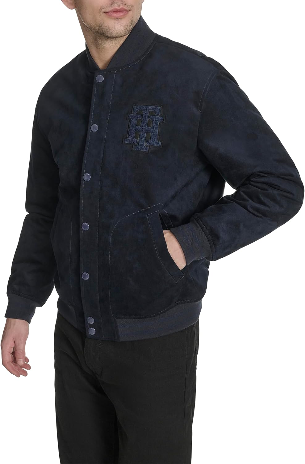 Tommy Hilfiger Men's Faux Suede Logo Varsity Bomber