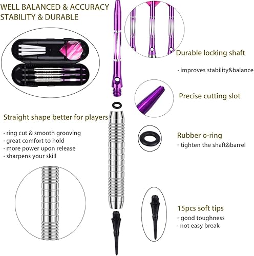 Miniatura 3 de sanfeng Juego de puntas de plástico para dardos  0.63 oz 0.74 oz colorido arco iris punta suave dardos 50 juntas tóricas antisueltas 6 ejes