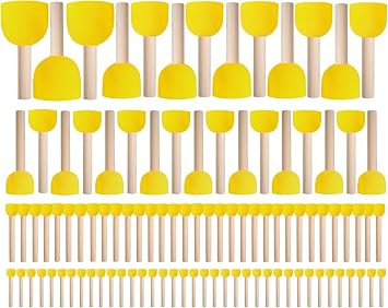 100 Pcs Round Paint Sponges Set, 5 Sizes Sponge Brushes for Painting, Sponge Paint Brushes for Acrylic Painting, Wooden Handle Craft Sponges for DIY, Crafts and Kids Arts