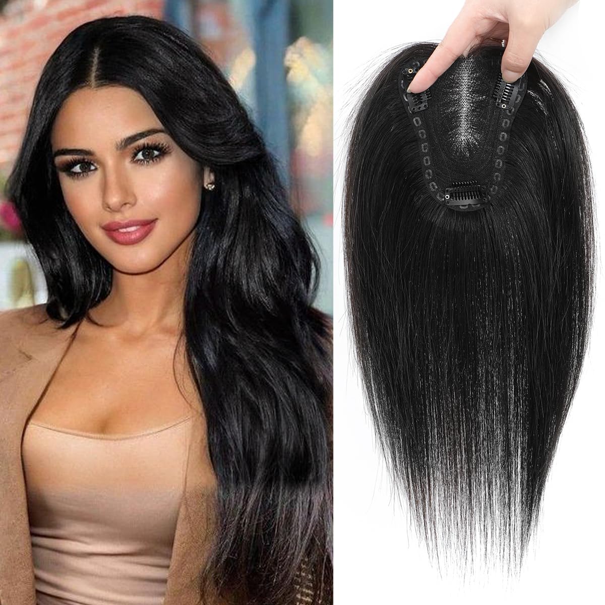 12 Inch Hair Toppers for Women Real Human Hair Upgrade Swiss Base Human Toppers for Women with Thinning（Ombre Light Brown with Blond Highlight）