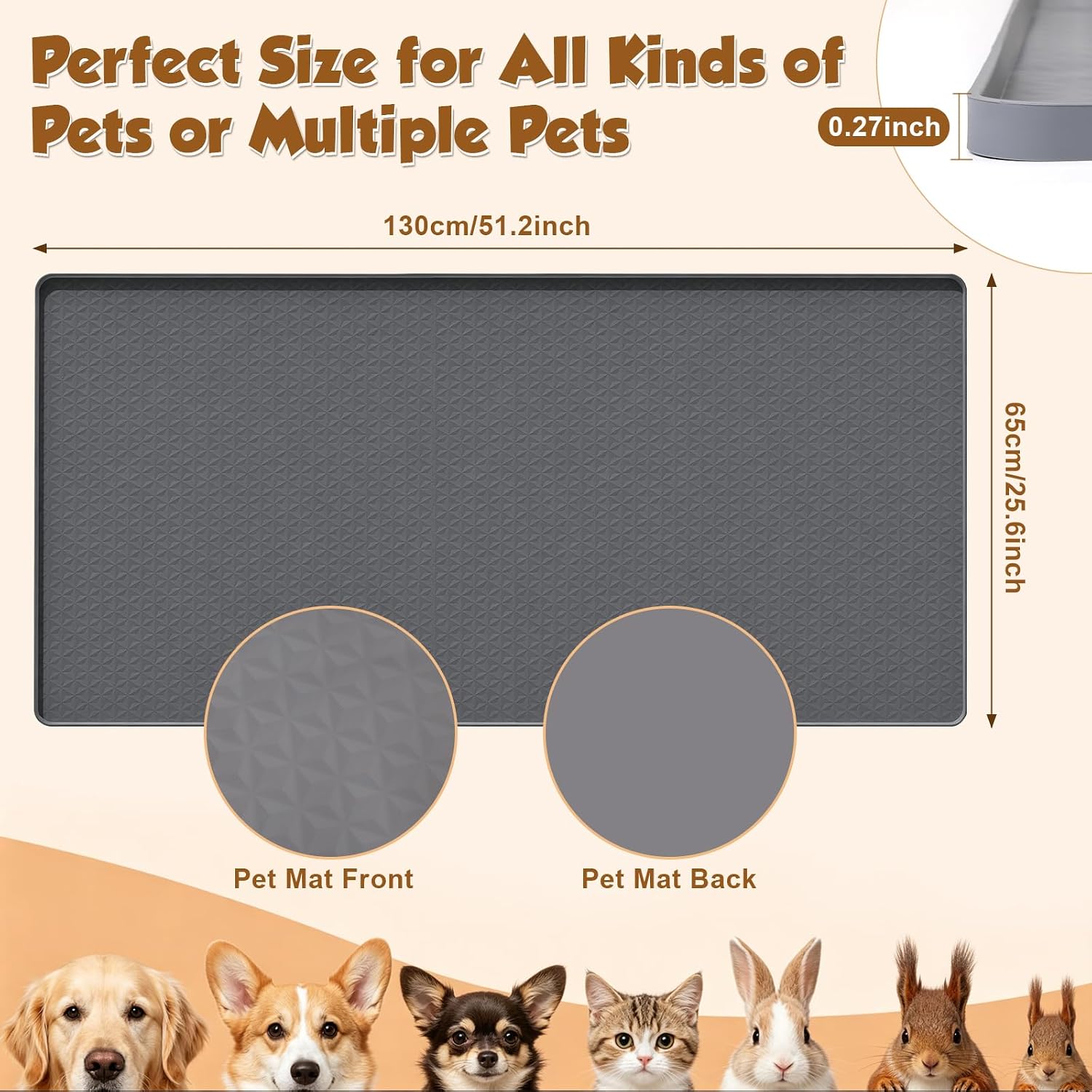 Extra Large Silicone Dog Cat Food Mat with Raised Edges 51.2" x 25.6" | Waterproof Pet Feeding Placemat for Food Water Bowl, Anti Spill Non-Slip Floor Protector Mat for Medium Large Pets