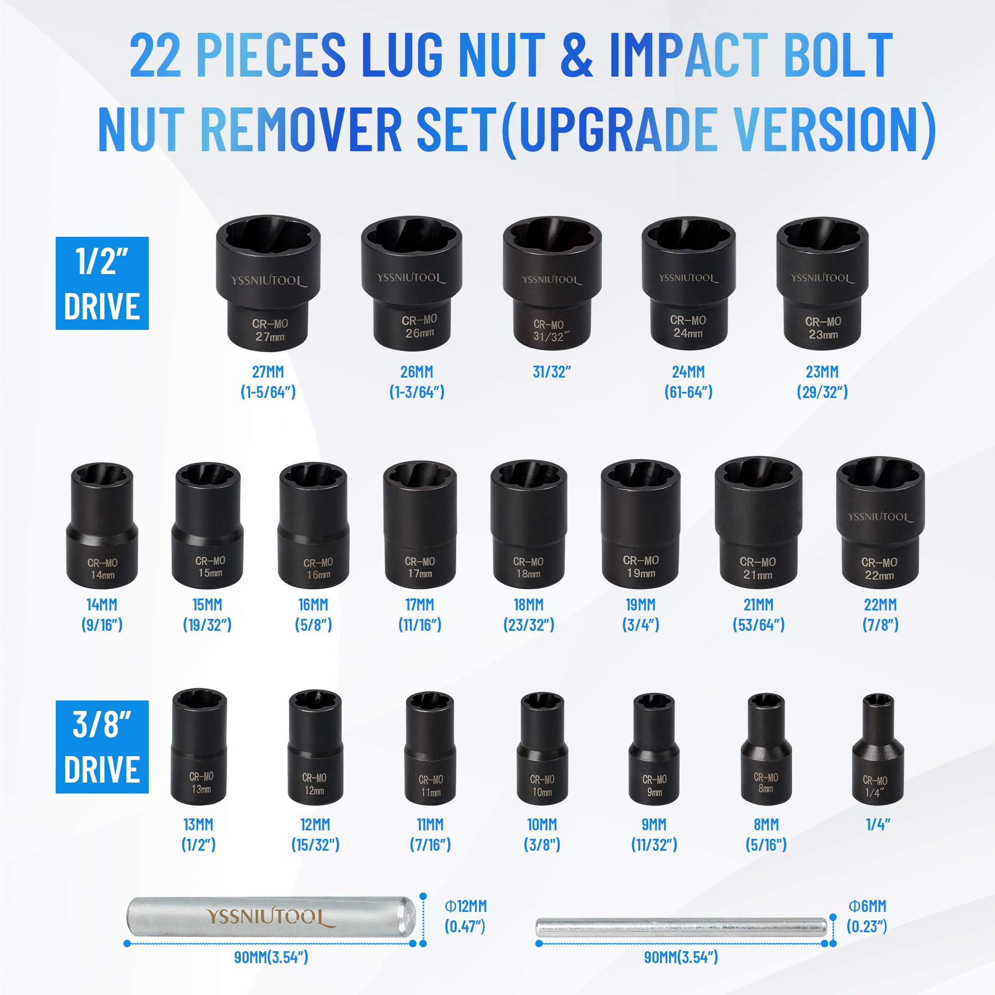 YSSNIUTOOL 22 Piece Bolt Nut Extractor Set, 1/2