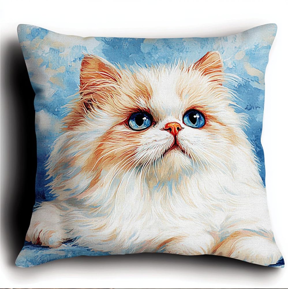 ORLUMY DIY Latch Hook Kits for Adult Persian Cat Latch Hook Kits Animal Pillow Printed Cushion Crochet Yarn Embroidery Needlework 17X17In