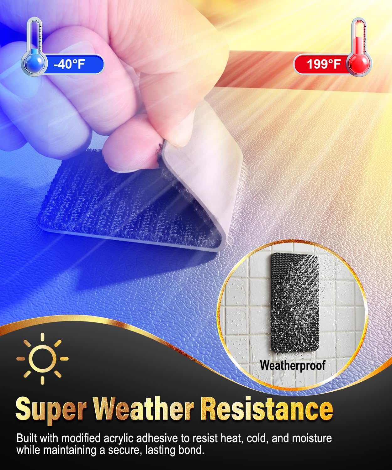 PHIXBEAR 12 Sets Industrial Strength Hook and Loop Strips with Super Adhesive Heavy Duty, 3.6"x2"/3.15"x1.18"/ 2" Double-Sided Adhesive Strip, Heat Resistant Waterproof, Car Mats Outdoor or Indoor Use