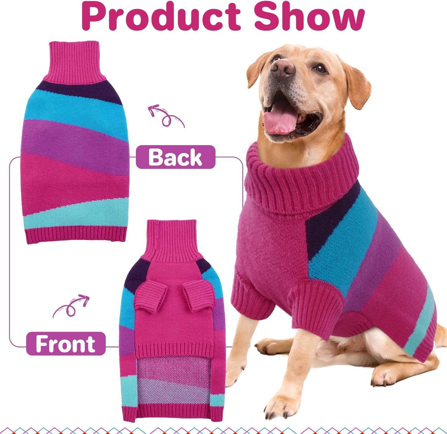 Turtleneck Fall & Christmas Dog Sweater - Pullover Warm Extra Large Size, 3XL - Knitwear for Labrador, Golden Retriever, Doberman, Boxers