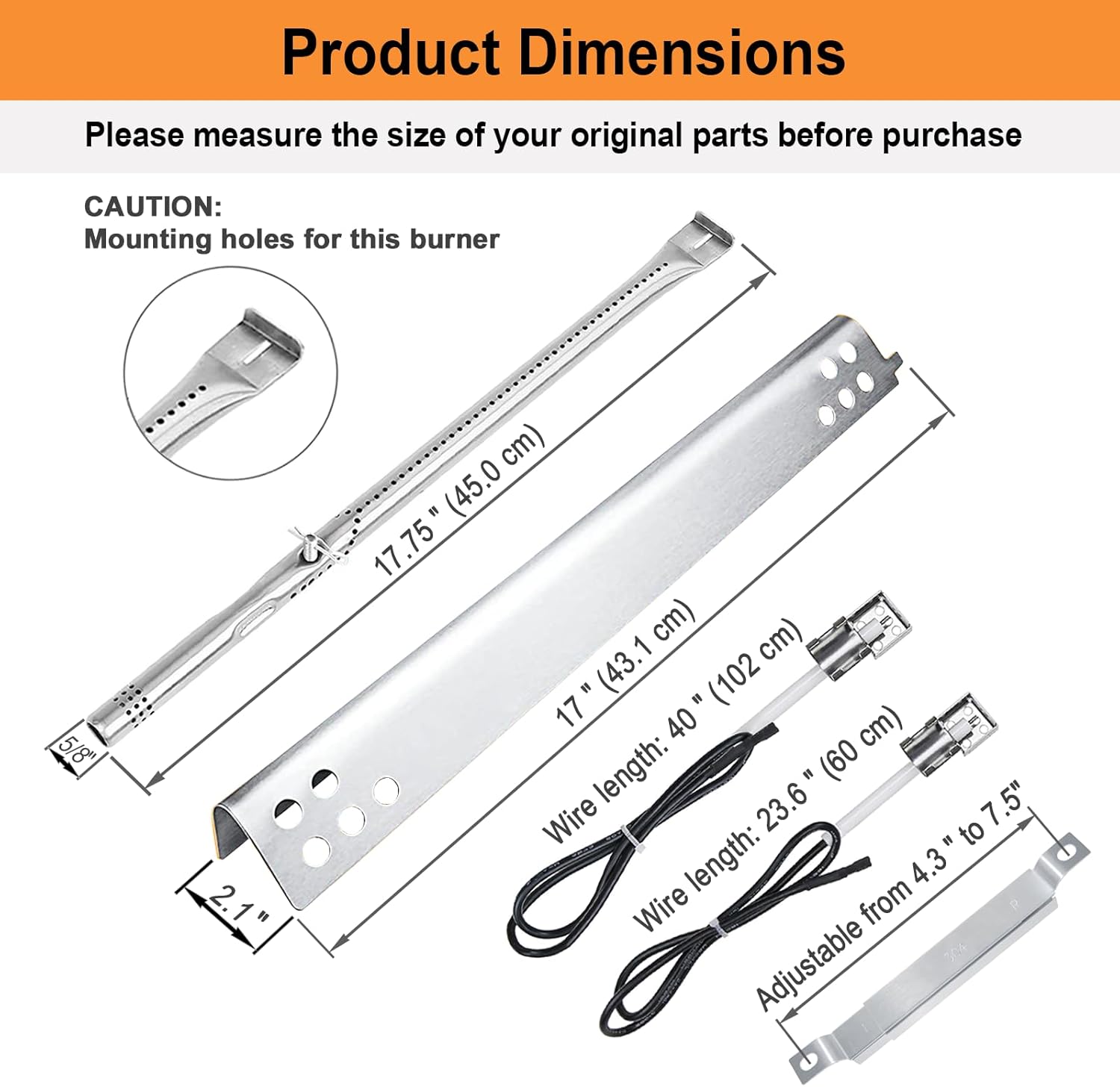 17.75" Grill Burner Kit for Charbroil Performance 4 & 2 Burner Grills 463342119 463377319 463347019;Charbroil Grill Replacement Parts;Char Broil Grill Replacements;Heat Shield (4-Burner)