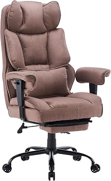 Efomao Fabric Office Chair, Big and Tall Office Chair 400 lb Weight Capacity, High Back Executive Office Chair with Foot Rest, Ergonomic Office Chair for Back Pain Relief, Caramel