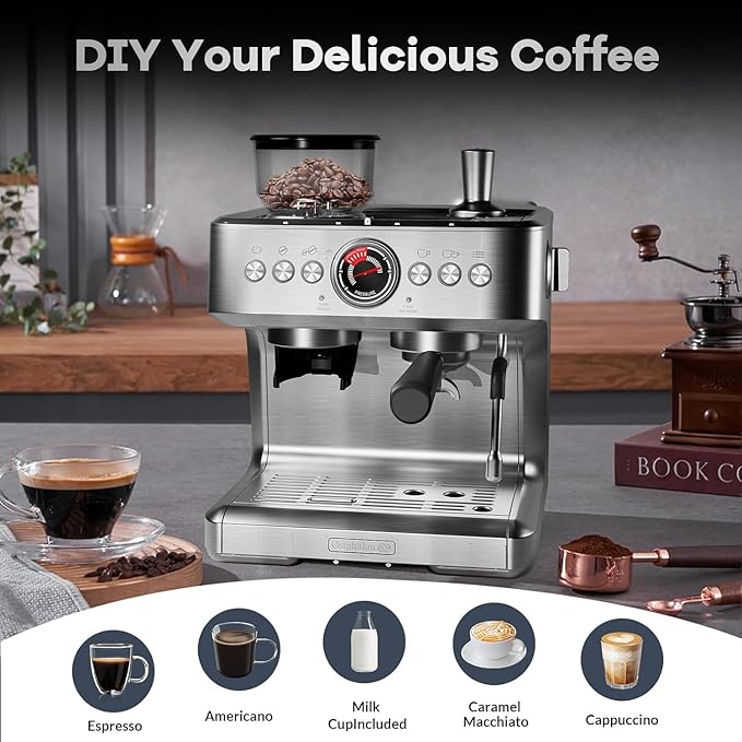 Máquina de Espresso 15 Bar con Molinillo, Espumador y Control PID miniatura 6