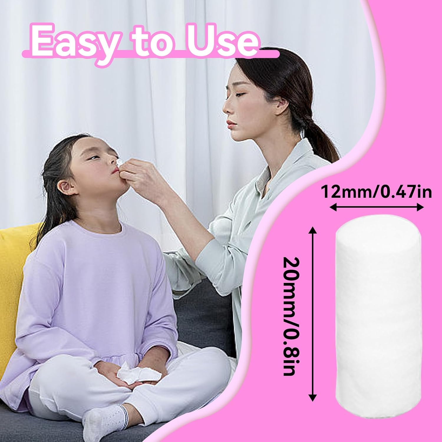 5 Packs Nose Bleed Stopper for Kids, Dental Cotton Rolls Nasal Plugs Hemostatic Cotton Swab for Mouth and Nose, Stops Bleeding Fast(L)