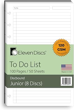 Productivity Planner Page Discbound 32lb Heavyweight Junior Notebook Paper Refills Punched Circa, Arc, TUL