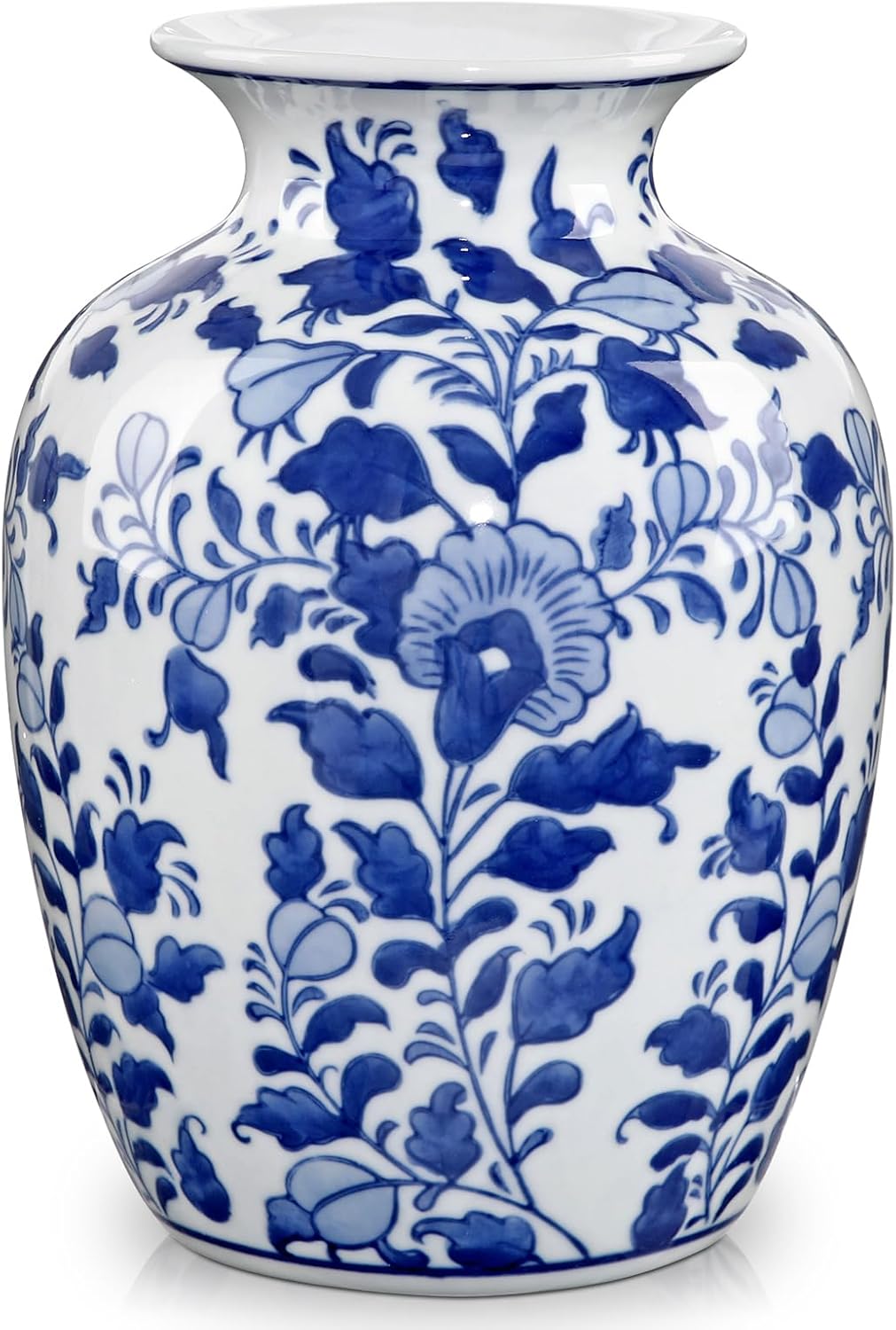 Blue and White Ceramic Vase, 8.4" Tall Chinoiserie Flower Vase Decor with Wide Mouth, Decorative Porcelain Vases for Centerpieces, Table, Shelf & Home Decor, Weddings & Timeless Gifting